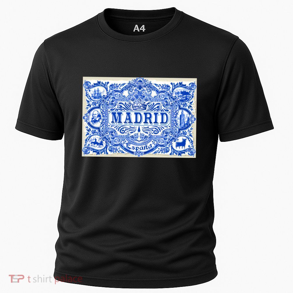 Azulejo Decoration Madrid Blue Vintage Azulejos Tiles Performance Shirt
