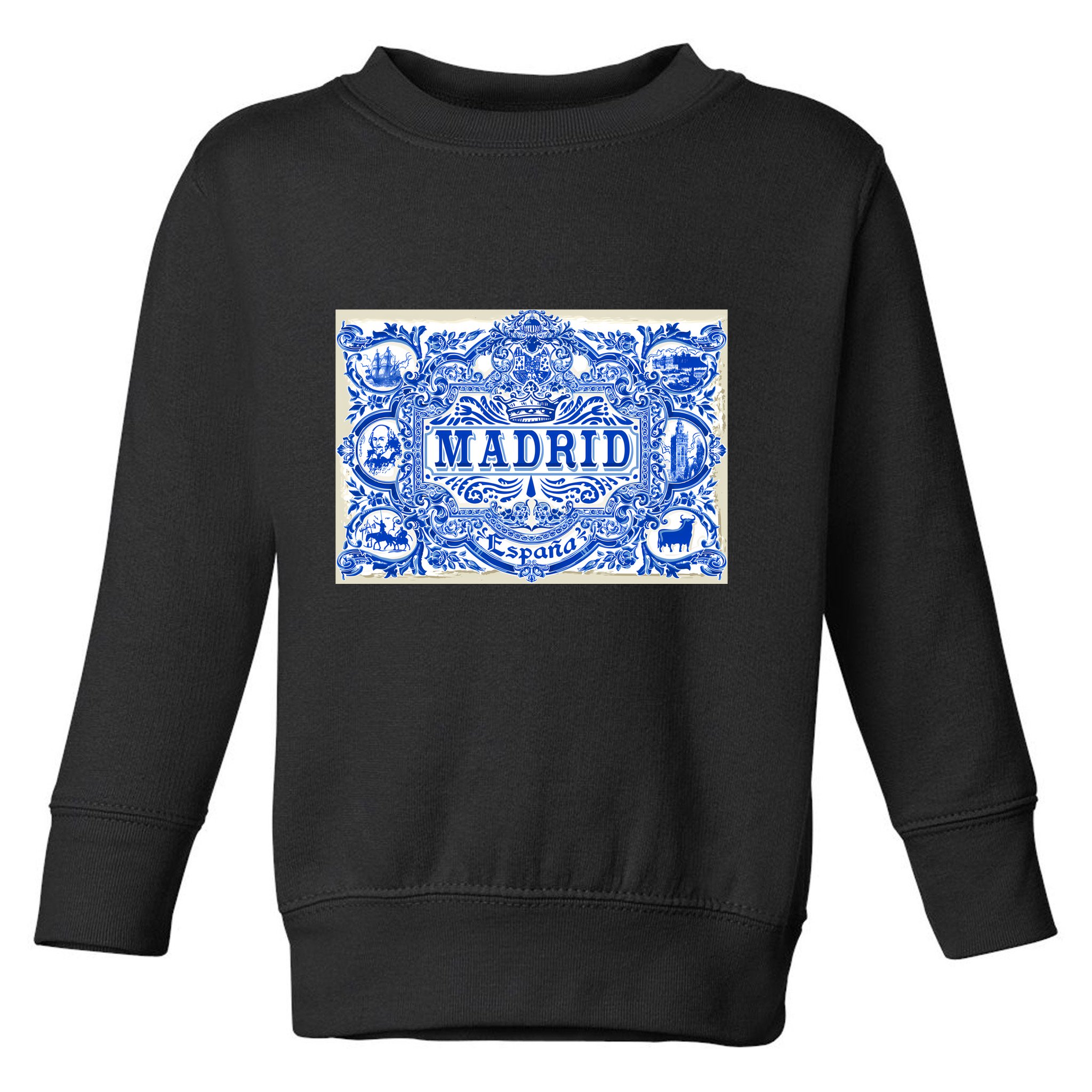 Azulejo Decoration Madrid Blue Vintage Azulejos Tiles Toddler Sweatshirt