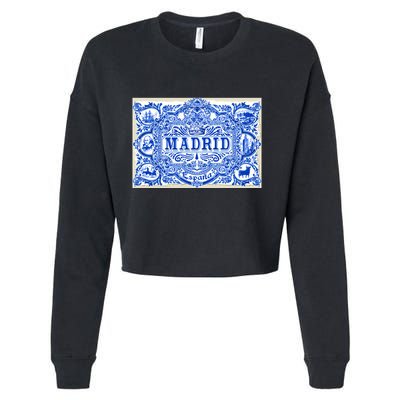 Azulejo Decoration Madrid Blue Vintage Azulejos Tiles Cropped Pullover Crew