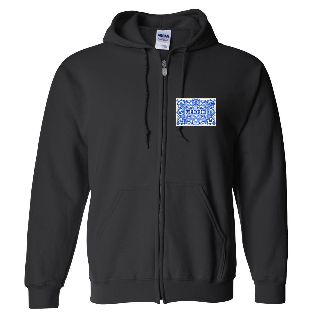 Azulejo Decoration Madrid Blue Vintage Azulejos Tiles Full Zip Hoodie