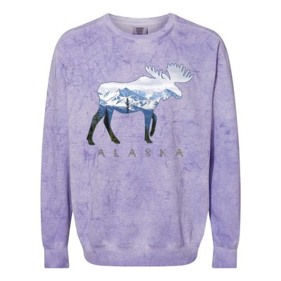 Alaska Day Moose Snowy Mountain Alaskan Tourist Colorblast Crewneck Sweatshirt