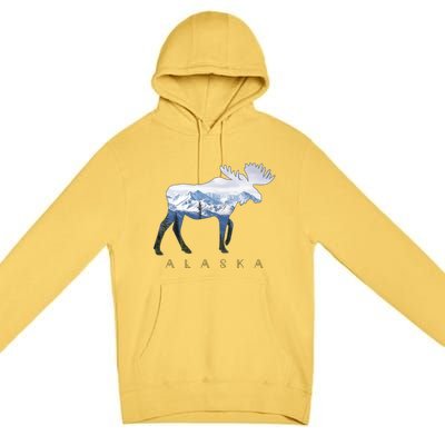 Alaska Day Moose Snowy Mountain Alaskan Tourist Premium Pullover Hoodie