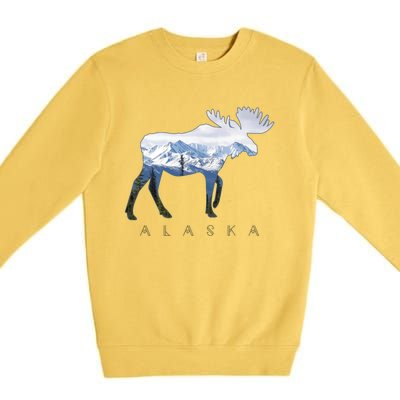 Alaska Day Moose Snowy Mountain Alaskan Tourist Premium Crewneck Sweatshirt