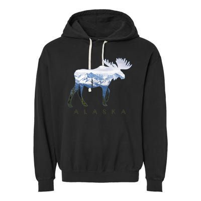 Alaska Day Moose Snowy Mountain Alaskan Tourist Garment-Dyed Fleece Hoodie