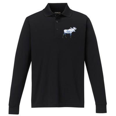 Alaska Day Moose Snowy Mountain Alaskan Tourist Performance Long Sleeve Polo