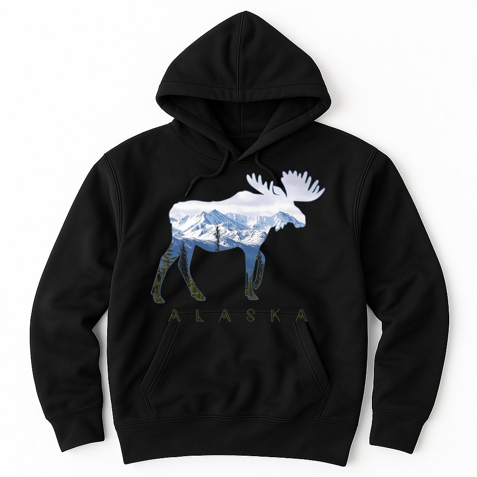 Alaska Day Moose Snowy Mountain Alaskan Tourist Hoodie