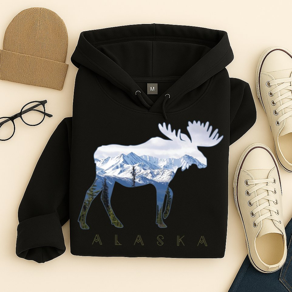 Alaska Day Moose Snowy Mountain Alaskan Tourist Hoodie