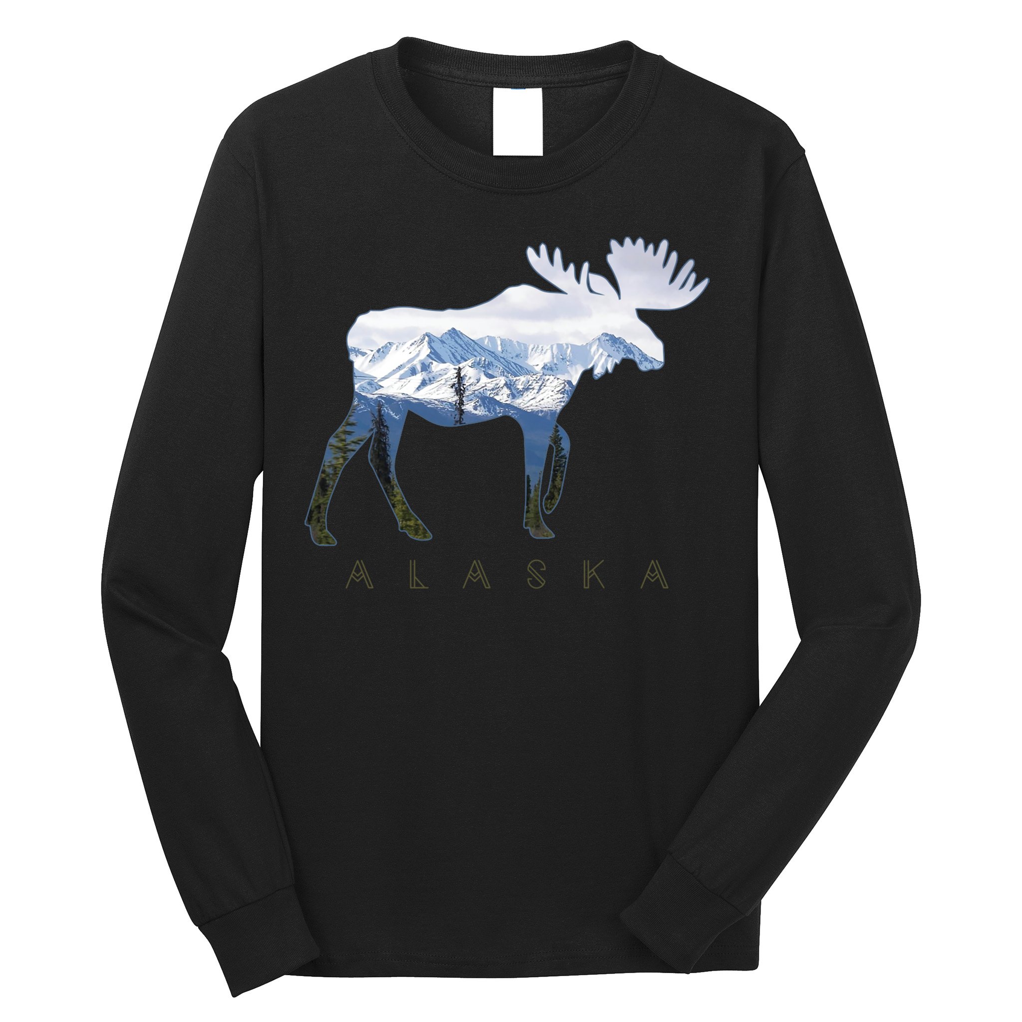 Alaska Day Moose Snowy Mountain Alaskan Tourist Long Sleeve Shirt