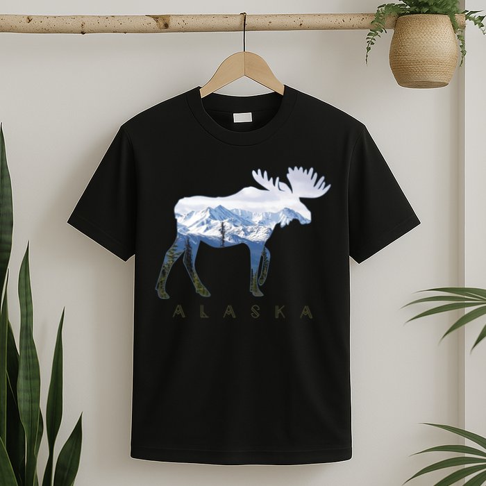 Alaska Day Moose Snowy Mountain Alaskan Tourist T-Shirt