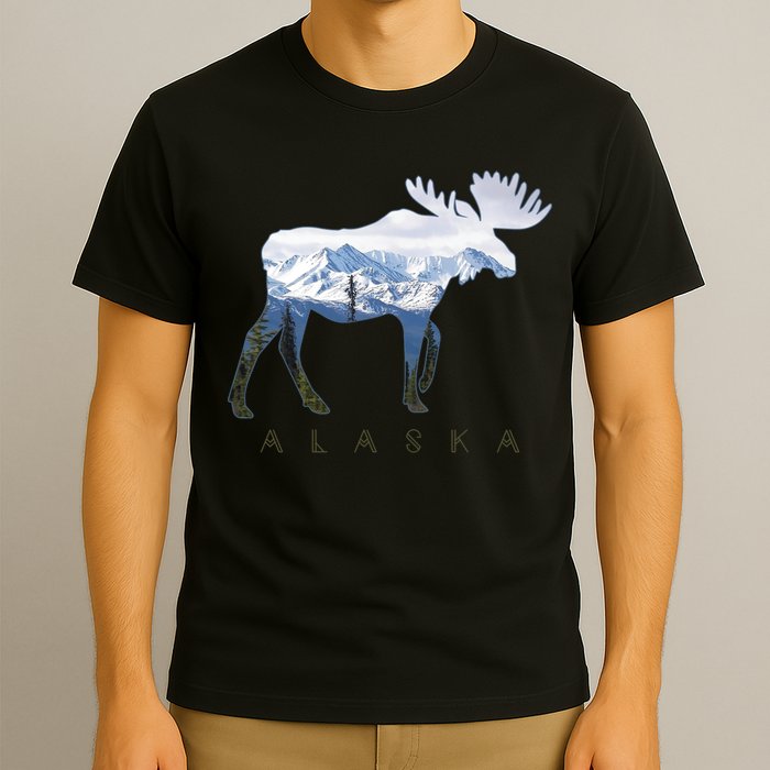 Alaska Day Moose Snowy Mountain Alaskan Tourist T-Shirt