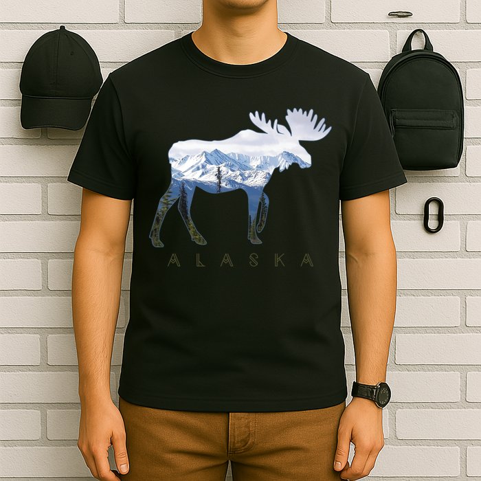 Alaska Day Moose Snowy Mountain Alaskan Tourist T-Shirt