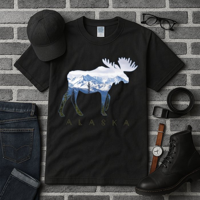 Alaska Day Moose Snowy Mountain Alaskan Tourist Tall T-Shirt