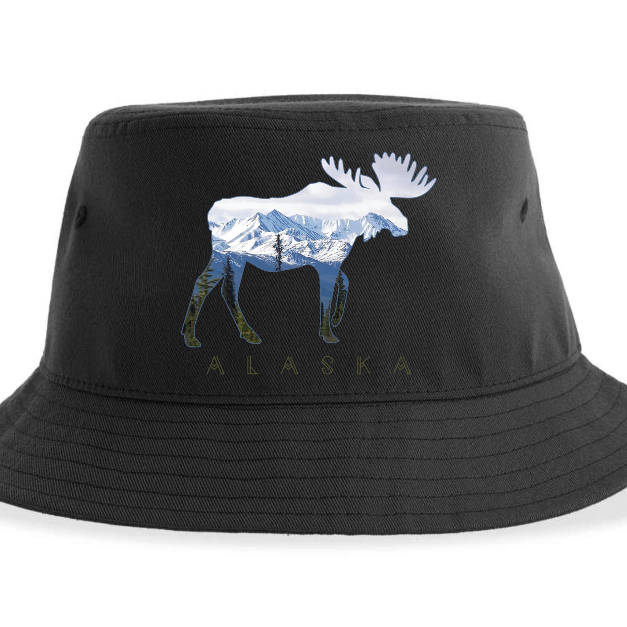 Alaska Day Moose Snowy Mountain Alaskan Tourist Sustainable Bucket Hat
