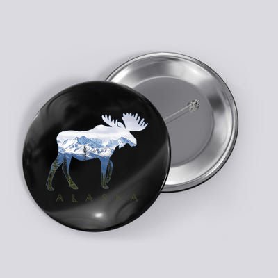 Alaska Day Moose Snowy Mountain Alaskan Tourist Button