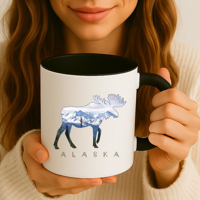 Alaska Day Moose Snowy Mountain Alaskan Tourist Mug