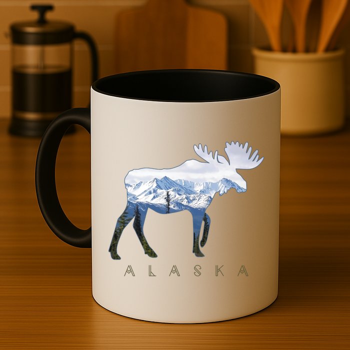 Alaska Day Moose Snowy Mountain Alaskan Tourist Mug