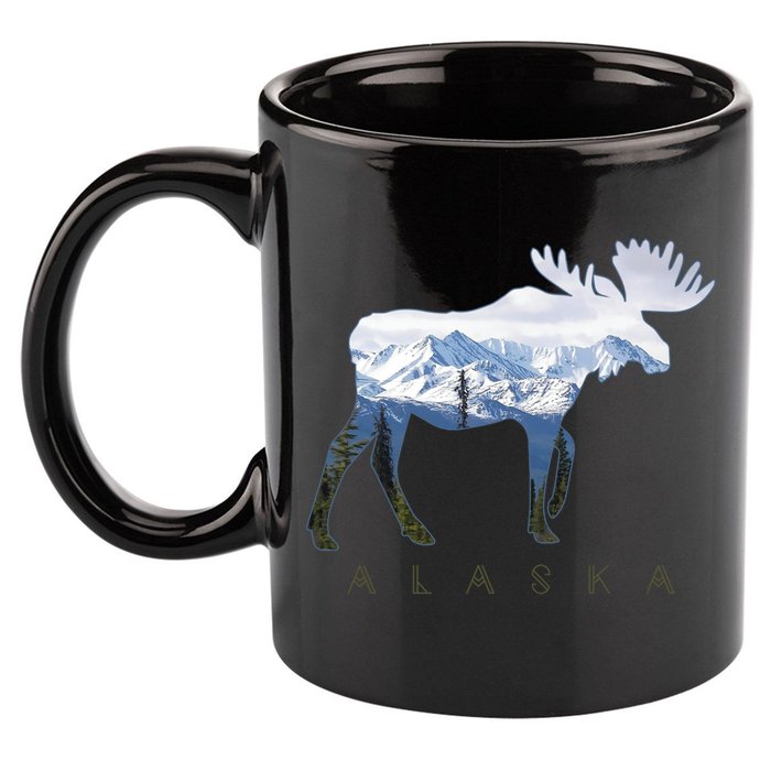 Alaska Day Moose Snowy Mountain Alaskan Tourist 11oz C Handle Ceramic Mug