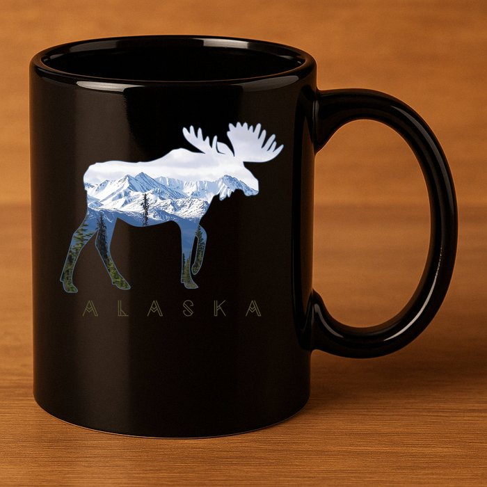 Alaska Day Moose Snowy Mountain Alaskan Tourist 11oz C Handle Ceramic Mug