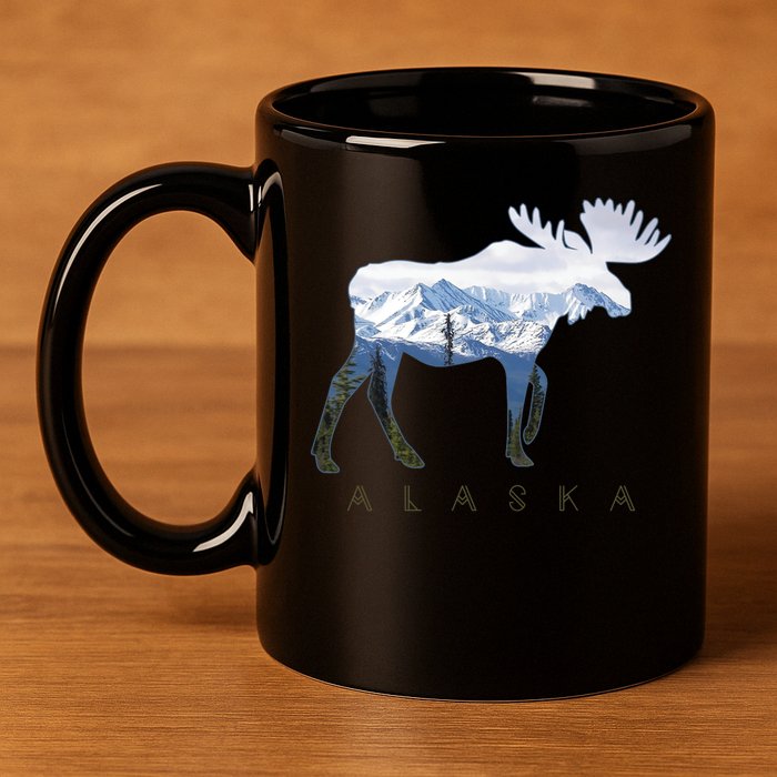 Alaska Day Moose Snowy Mountain Alaskan Tourist 11oz C Handle Ceramic Mug