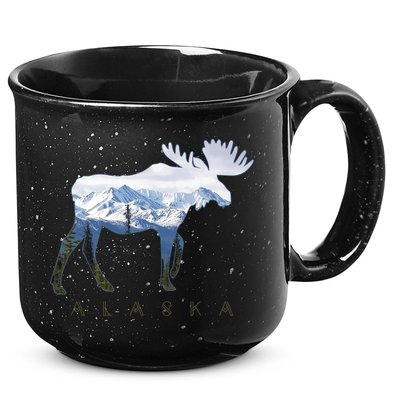 Alaska Day Moose Snowy Mountain Alaskan Tourist 15oz Campfire Ceramic Mug