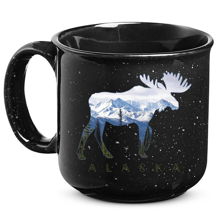 Alaska Day Moose Snowy Mountain Alaskan Tourist 15oz Campfire Ceramic Mug