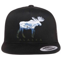 Alaska Day Moose Snowy Mountain Alaskan Tourist Flat Bill Trucker Hat