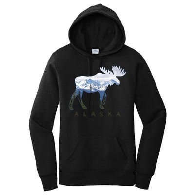 Alaska Day Moose Snowy Mountain Alaskan Tourist Women's Pullover Hoodie