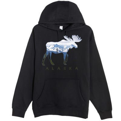 Alaska Day Moose Snowy Mountain Alaskan Tourist Premium Pullover Hoodie
