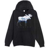 Alaska Day Moose Snowy Mountain Alaskan Tourist Premium Pullover Hoodie