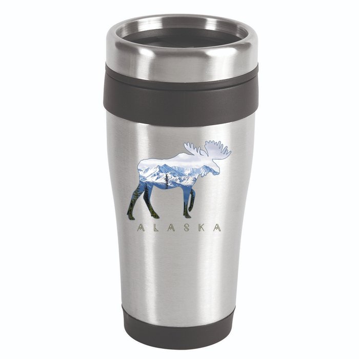 Alaska Day Moose Snowy Mountain Alaskan Tourist 16oz Travel Tumbler