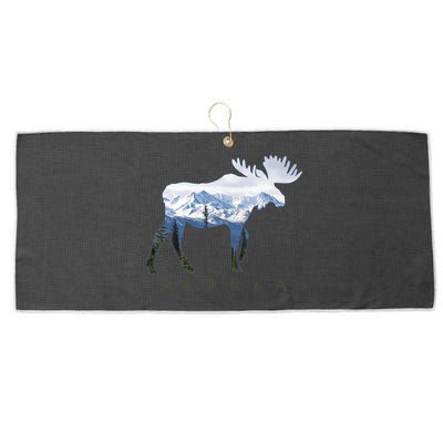 Alaska Day Moose Snowy Mountain Alaskan Tourist Large Microfiber Waffle Golf Towel