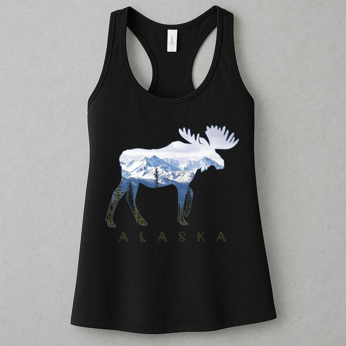 Alaska Day Moose Snowy Mountain Alaskan Tourist Womens Tank Top