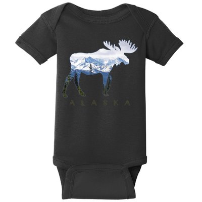 Alaska Day Moose Snowy Mountain Alaskan Tourist Baby Bodysuit