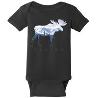 Alaska Day Moose Snowy Mountain Alaskan Tourist Baby Bodysuit