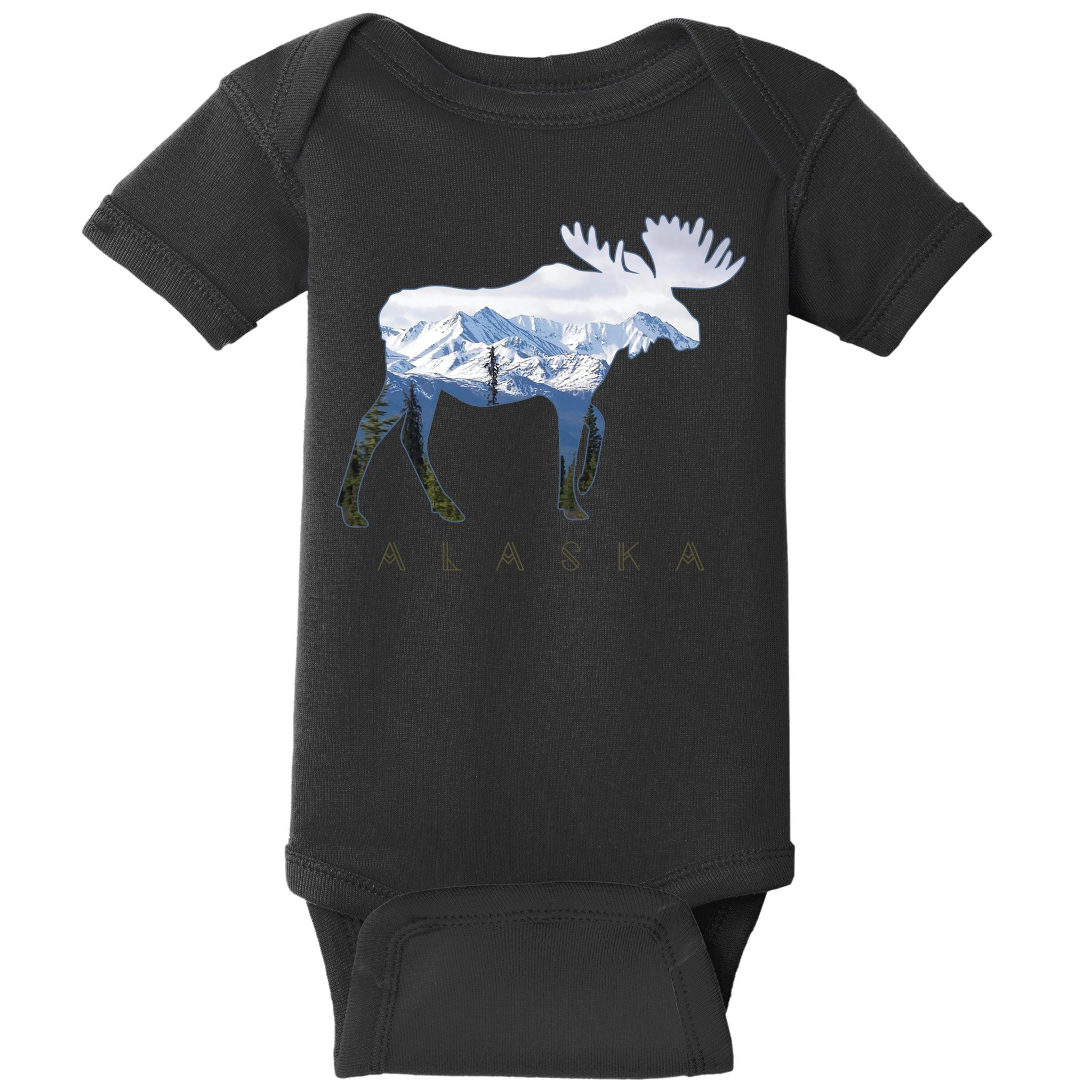 Alaska Day Moose Snowy Mountain Alaskan Tourist Baby Bodysuit