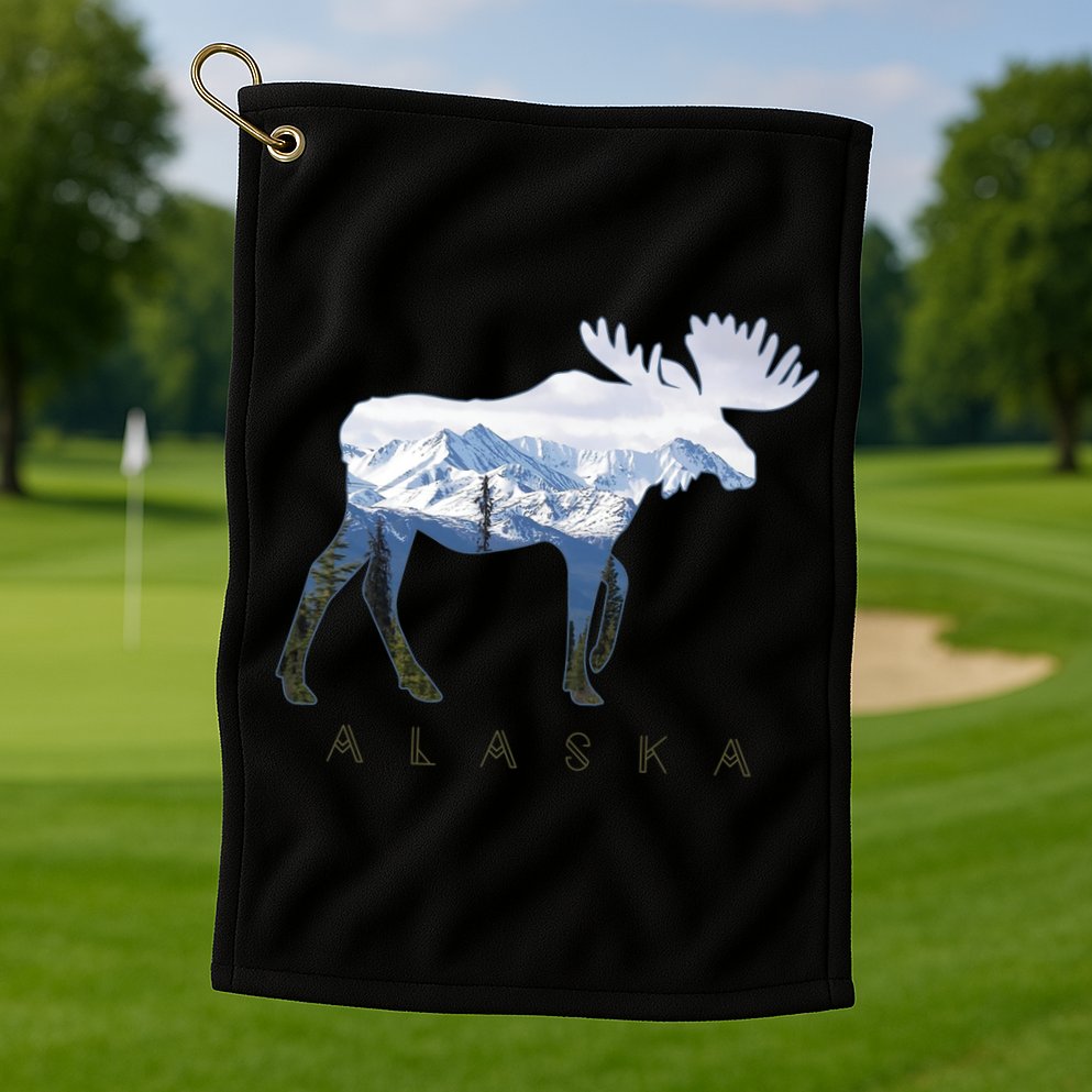 Alaska Day Moose Snowy Mountain Alaskan Tourist Golf Towel