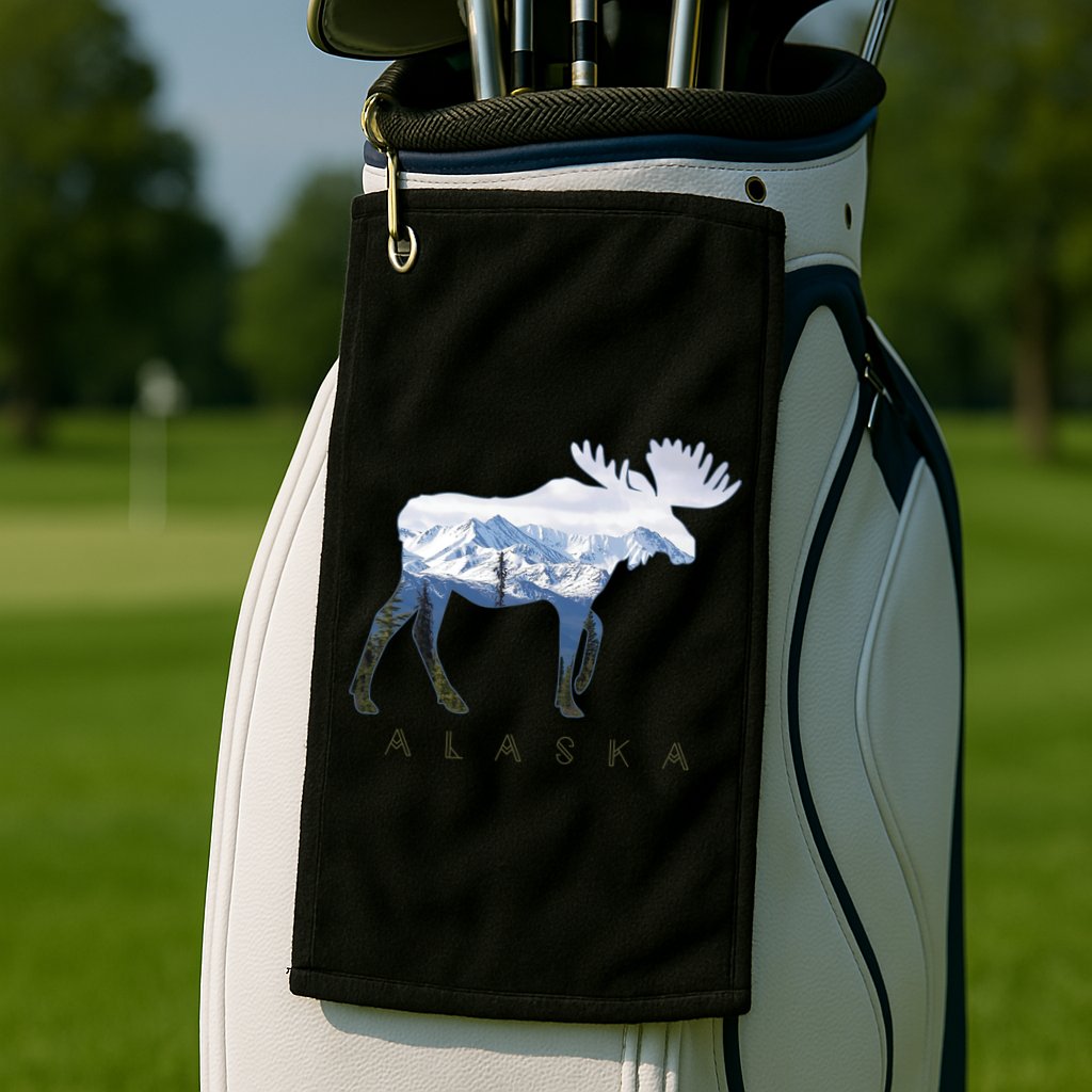 Alaska Day Moose Snowy Mountain Alaskan Tourist Golf Towel