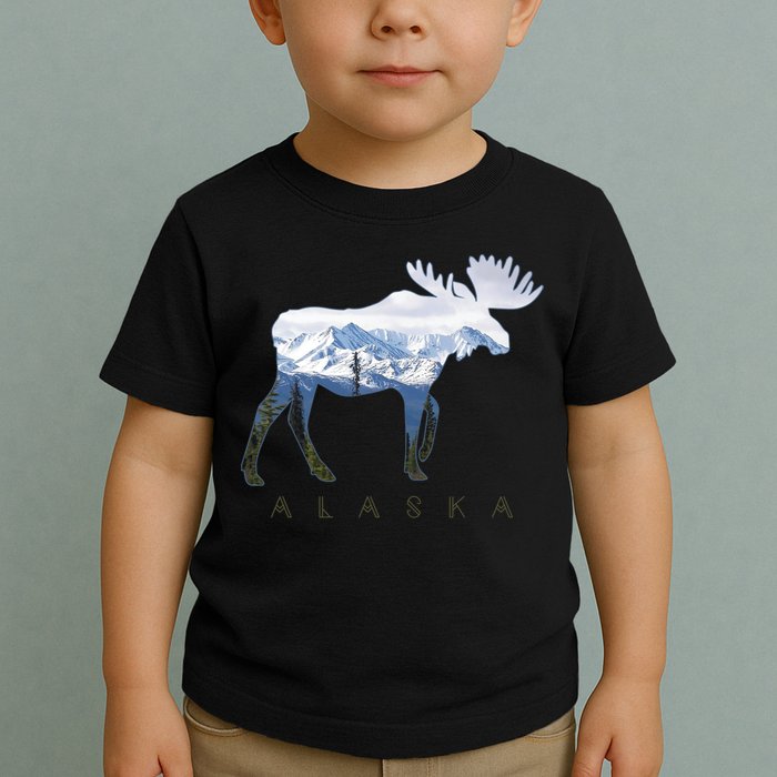 Alaska Day Moose Snowy Mountain Alaskan Tourist Toddler T-Shirt