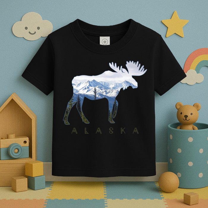 Alaska Day Moose Snowy Mountain Alaskan Tourist Toddler T-Shirt