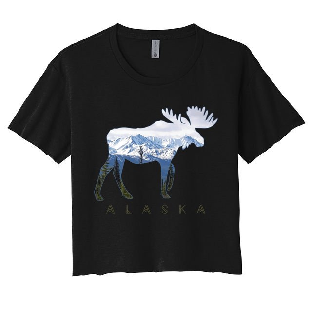 Alaska Day Moose Snowy Mountain Alaskan Tourist Crop Top