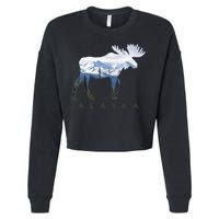 Alaska Day Moose Snowy Mountain Alaskan Tourist Cropped Pullover Crew