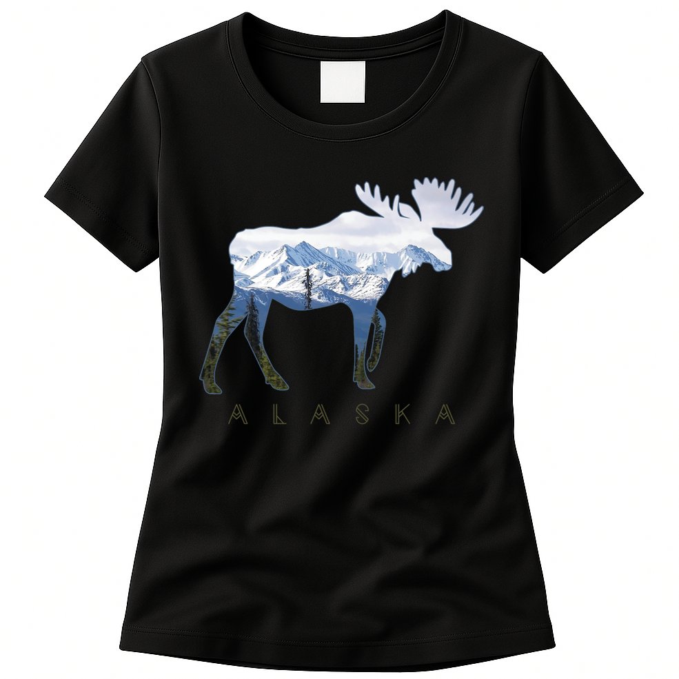 Alaska Day Moose Snowy Mountain Alaskan Tourist Womens T-Shirt