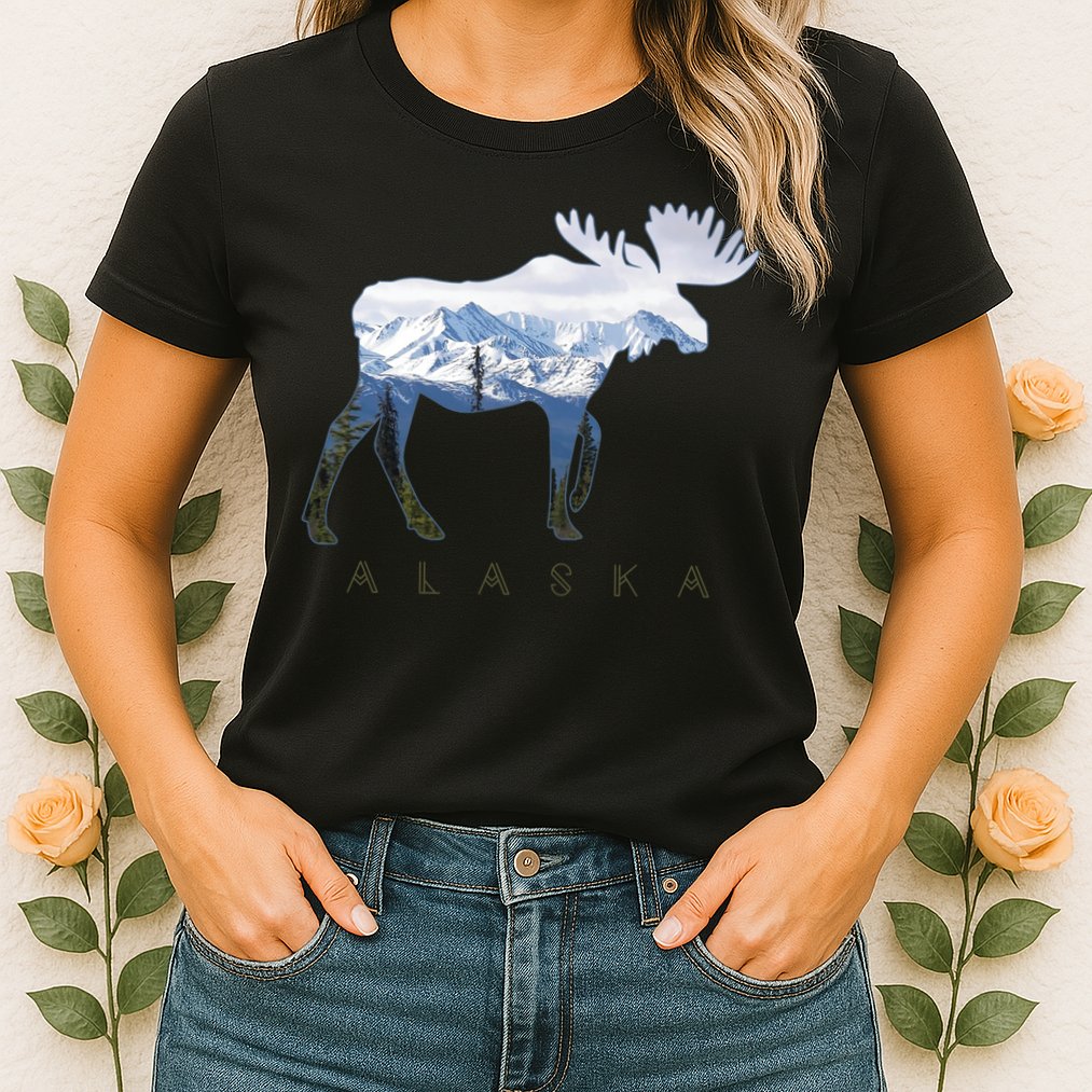 Alaska Day Moose Snowy Mountain Alaskan Tourist Womens T-Shirt