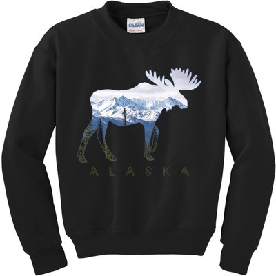 Alaska Day Moose Snowy Mountain Alaskan Tourist Kids Sweatshirt