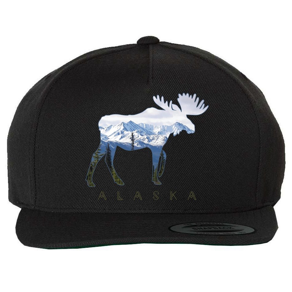 Alaska Day Moose Snowy Mountain Alaskan Tourist Wool Snapback Cap