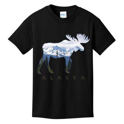 Alaska Day Moose Snowy Mountain Alaskan Tourist Kids T-Shirt