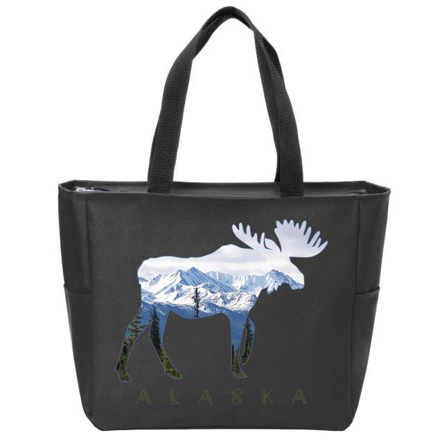 Alaska Day Moose Snowy Mountain Alaskan Tourist Zip Tote Bag