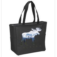 Alaska Day Moose Snowy Mountain Alaskan Tourist Zip Tote Bag