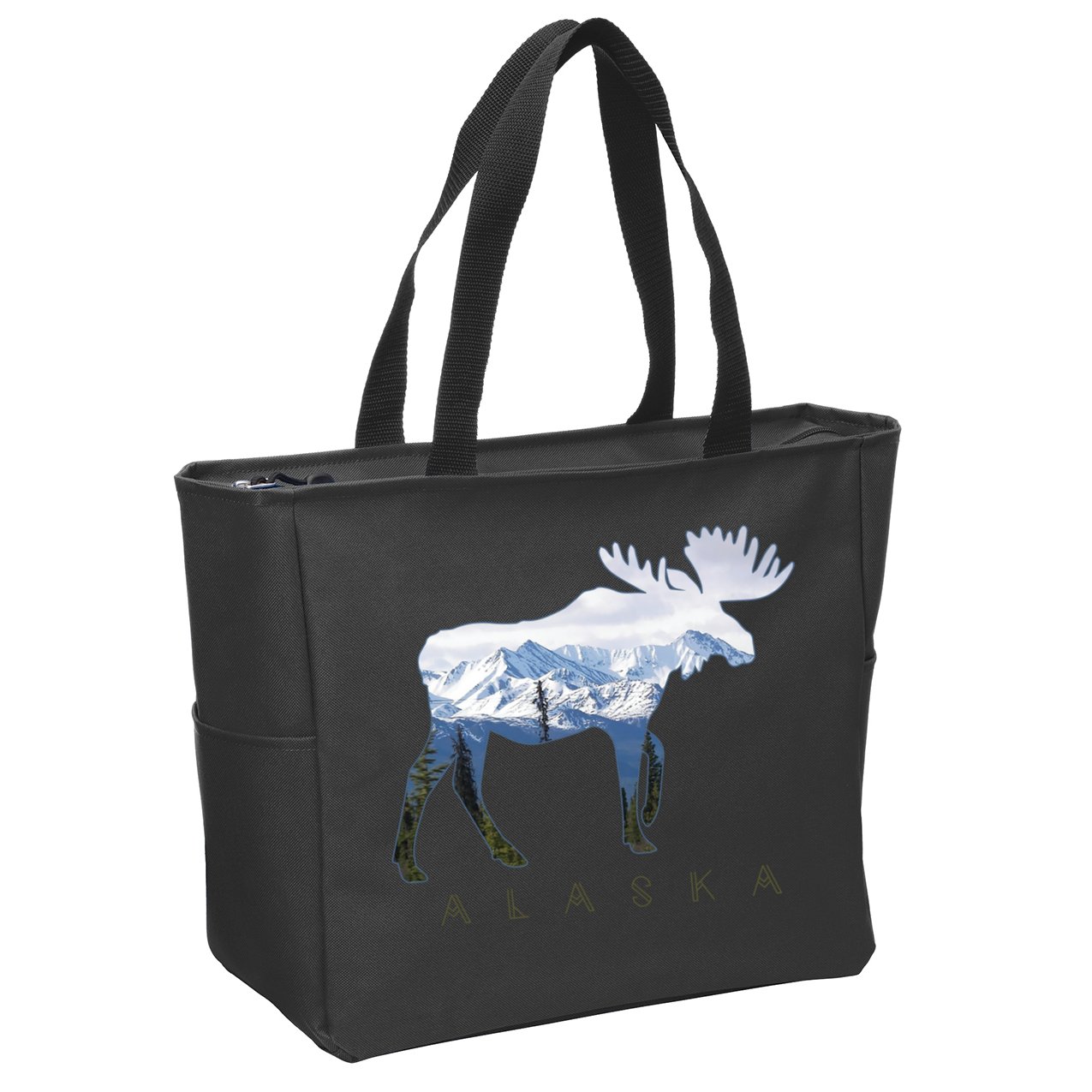 Alaska Day Moose Snowy Mountain Alaskan Tourist Zip Tote Bag
