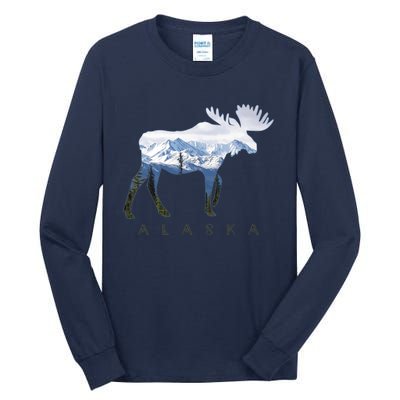 Alaska Day Moose Snowy Mountain Alaskan Tourist Tall Long Sleeve T-Shirt